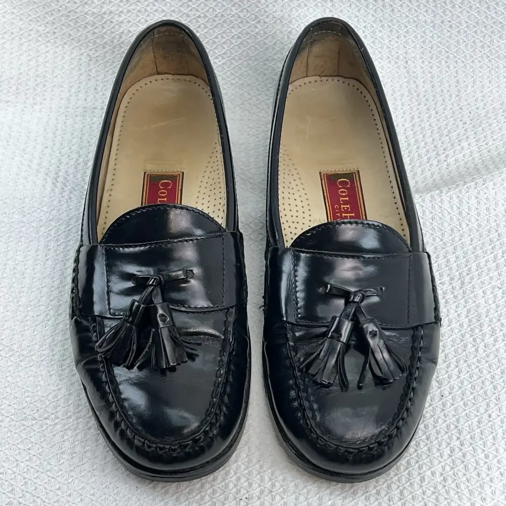 Cole Haan Mens Pinch Tassel Loafers Black Leather Sz 10 Slip On Business Preppy